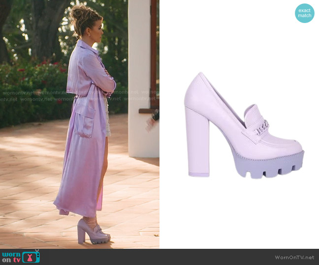 Rag & Co Corinne Chain Embellished Chunky Loafers in Lilac worn by Chrishell Stause on Selling Sunset