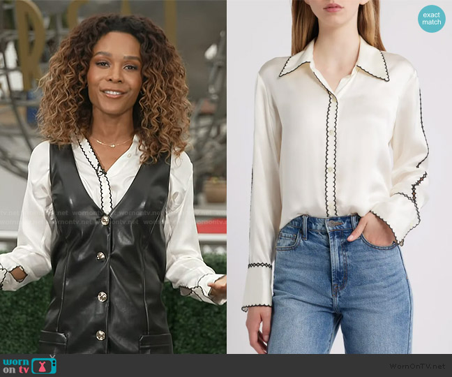 Rails Aloise Embroidered Trim Silk Button-Up Shirt worn by Zuri Hall on Access Hollywood