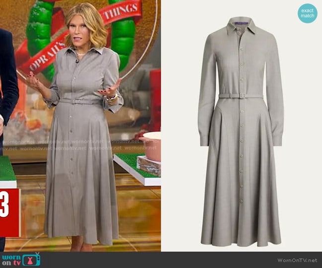 Ralph Lauren Collection Safford Belted Midi Shirtdress worn by Tory Johnson on Good Morning America