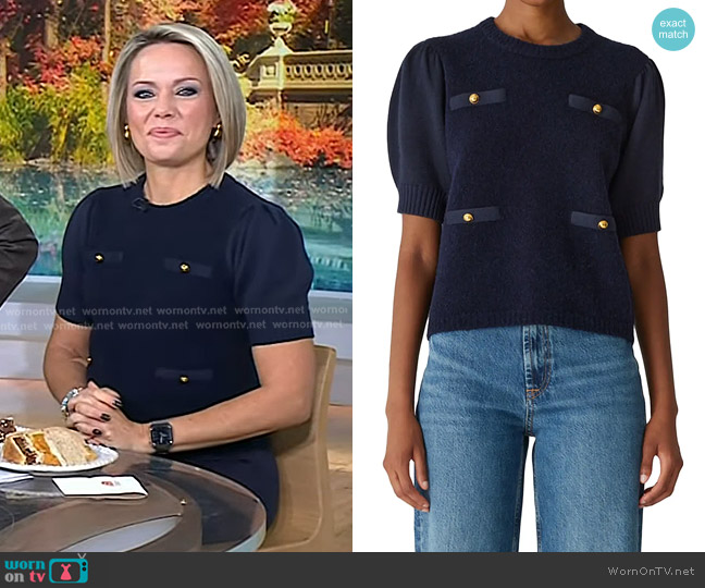 Rebecca Taylor Lady Bouclé Short Puff Sleeve Sweater in Dark Navy worn by Dylan Dreyer on Today