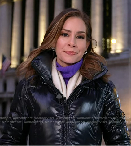 Rebecca’s black puffer coat on Good Morning America