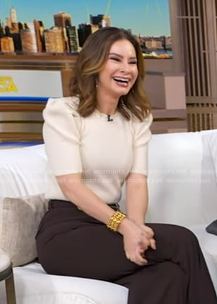 Rebecca’s white ribbed puff sleeve sweater on Good Morning America