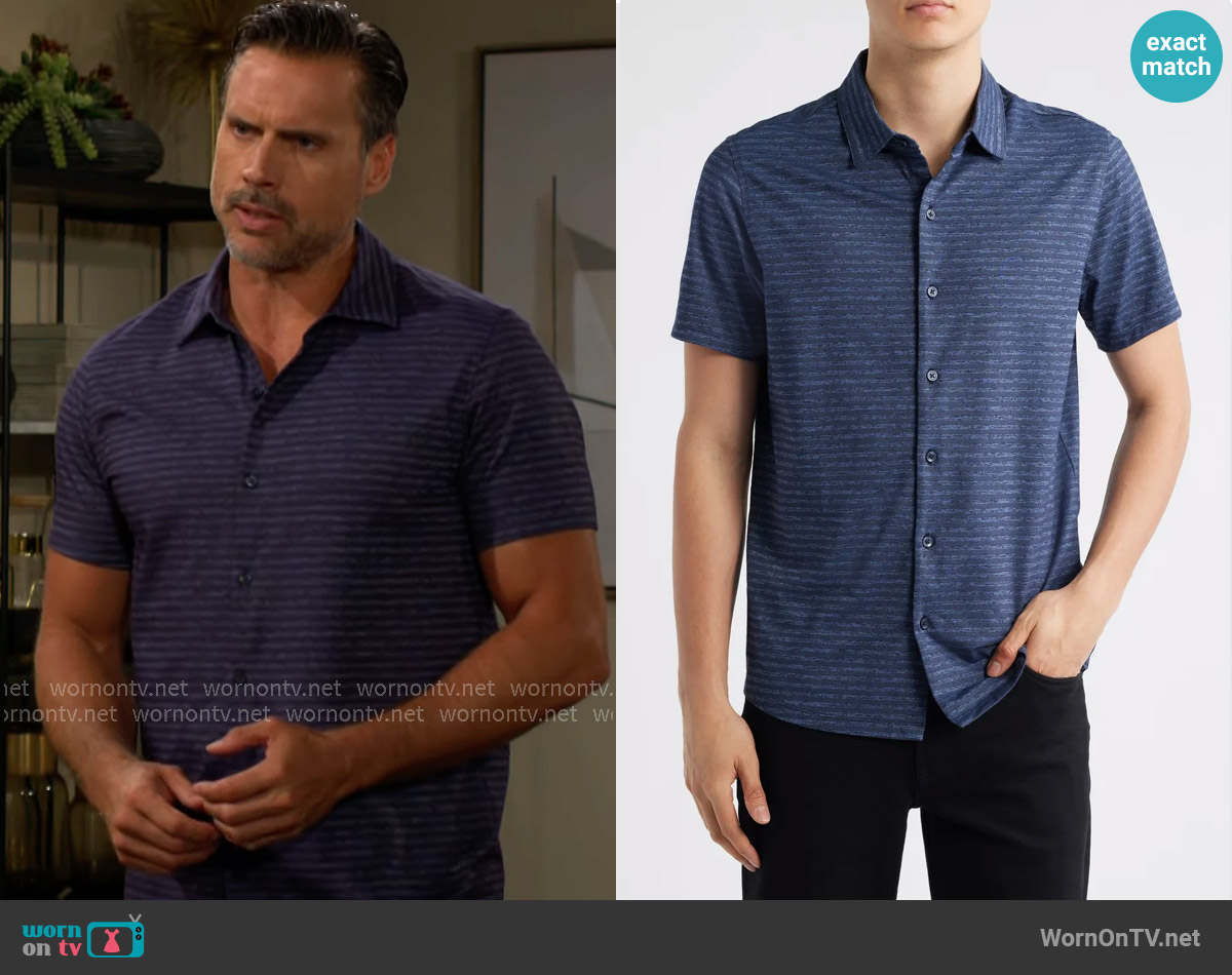 Robert Barakett Ranger Short Sleeve Knit Button-Up Shirt worn by Nick Newman (Joshua Morrow) on The Young and the Restless
