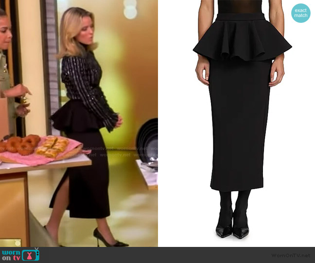 Ronny Kobo Eden Peplum-Waist Midi-Skirt worn by Sara Haines on The View