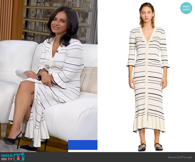 Sandro Striped Knit Maxi Dress in ecru worn by Dr. Tara Narula on Good Morning America