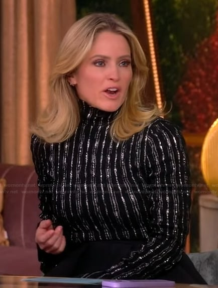 Sara’s black metallic stripe top and skirt on The View