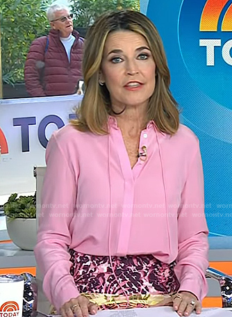 Savannah’s pink button down blouse and floral skirt on Today