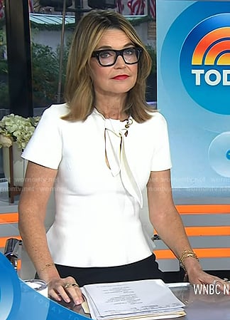 Savannah’s white tie neck peplum top on Today