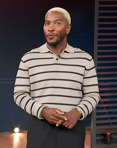 Scott’s brown striped polo sweater on Access Hollywood