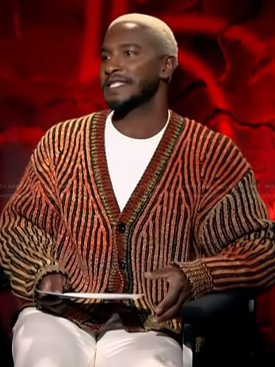 Scott’s orange ribbed cardigan on Access Hollywood