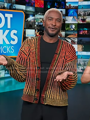 Scott’s striped cardigan on Access Hollywood