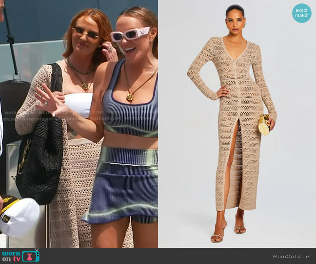 Seroya Dorothea Knit Crochet Cardigan in Oxford worn by Whitney Rose on The Real Housewives of Salt Lake City