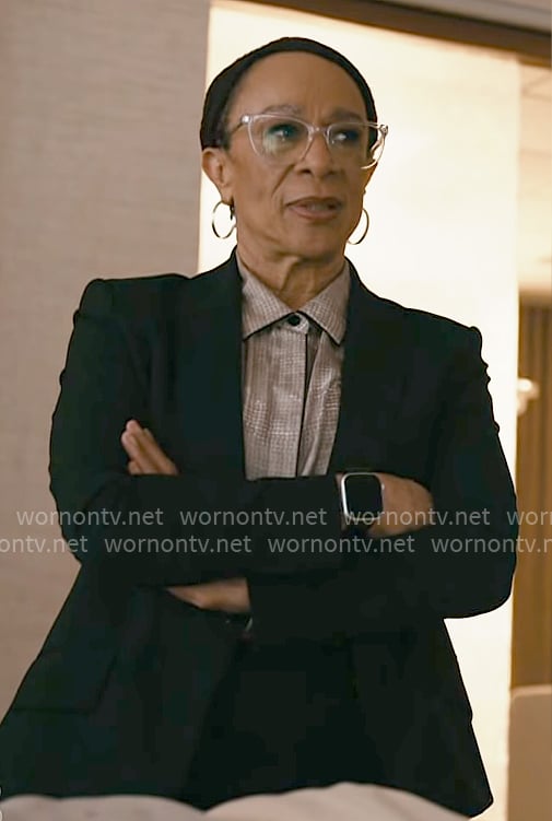 Sharon’s beige patterned button down shirt on Chicago Med