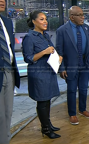 Sheinelle’s black double buckle boots on Today