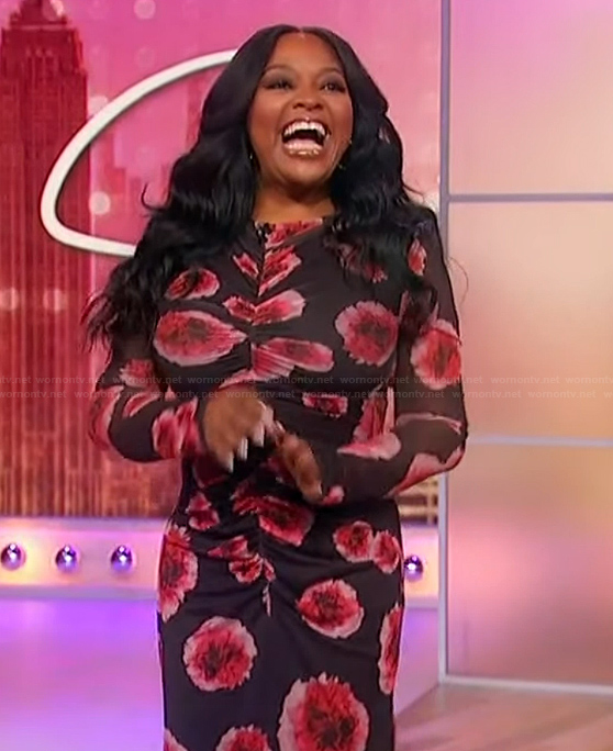 Sherri’s black floral ruched dress on Sherri