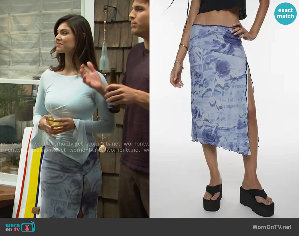 Silence + Noise Isla Mesh Midi Skirt worn by Electra Forrester (Laneya Grace) on The Bold and the Beautiful