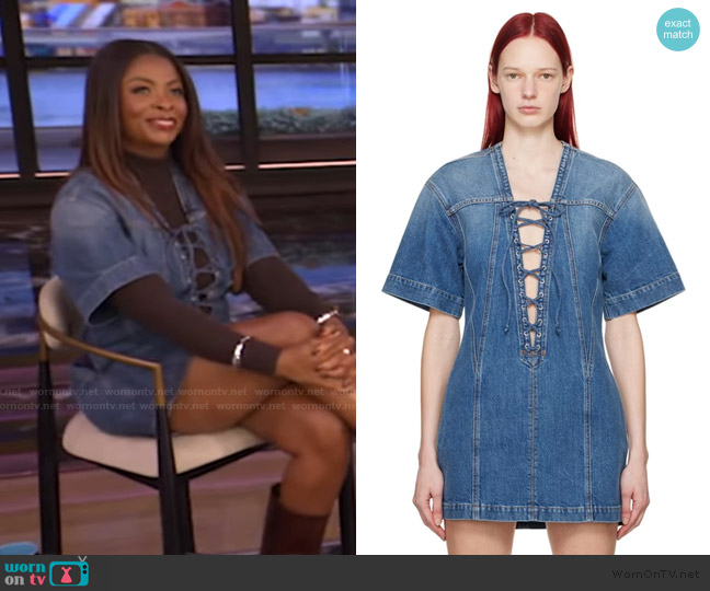 Stella McCartney Blue Lace-Up Denim Minidress worn by Janelle James on Live with Kelly and Mark