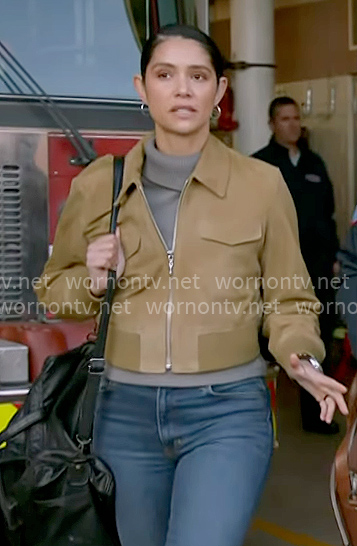 Stella’s suede bomber jacket on Chicago Fire