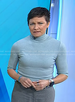Stephanie’s blue ribbed turtleneck sweater on Today