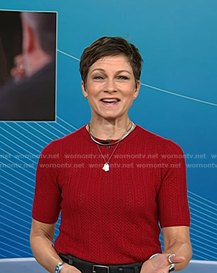Stephanie’s red short sleeve sweater on Today