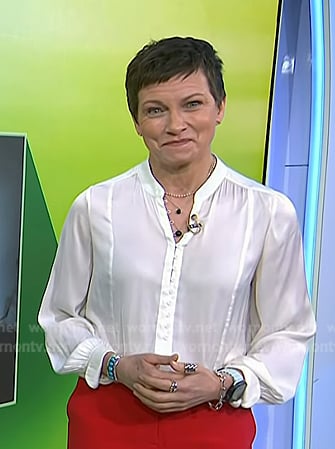 Stephanie’s white button down satin blouse on Today
