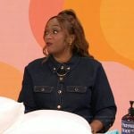 Sunny Anderson’s denim shirt with chain detail on The Drew Barrymore Show
