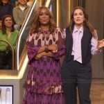 Sunny Anderson’s printed ruffle maxi dress on The Drew Barrymore Show