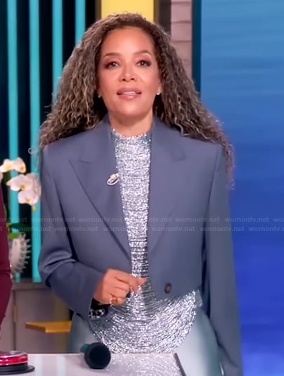 Sunny’s blue metallic fringe top and satin skirt on The View