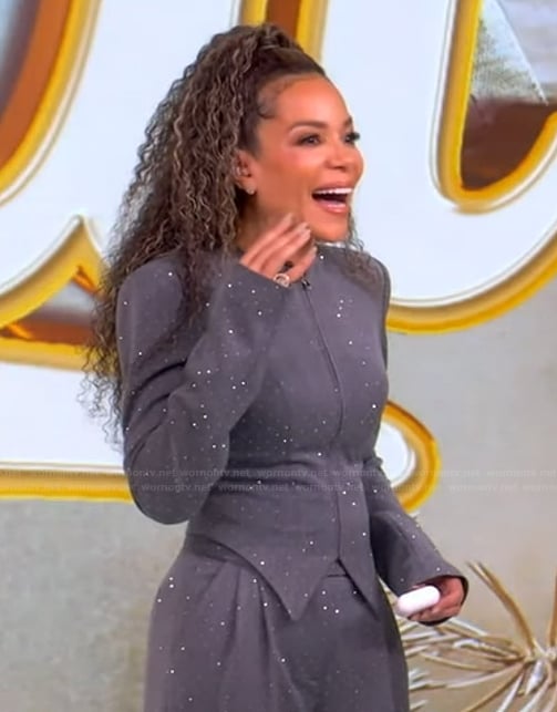 Sunny’s gray crystal embellished blazer and pants on The View