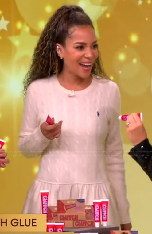 Sunny’s white cableknit maxi dress on The View