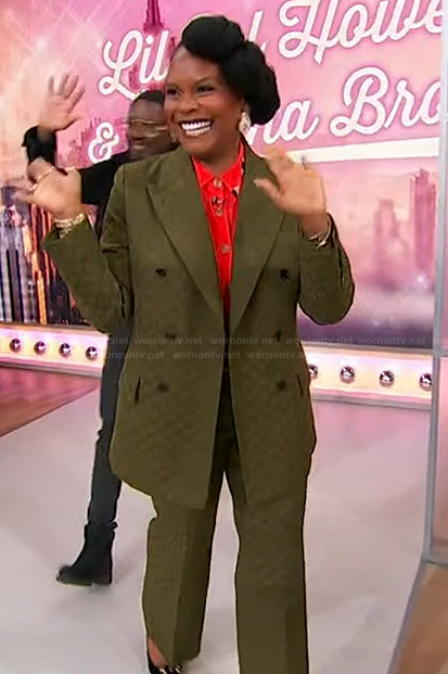 Tabitha Brown’s green monogram blazer on Sherri
