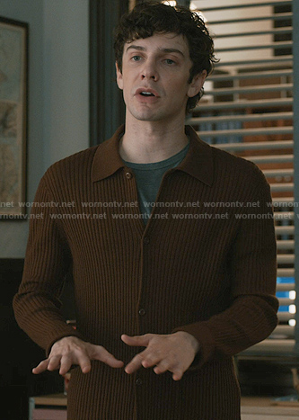 Teddy’s brown ribbed cardigan on Elsbeth