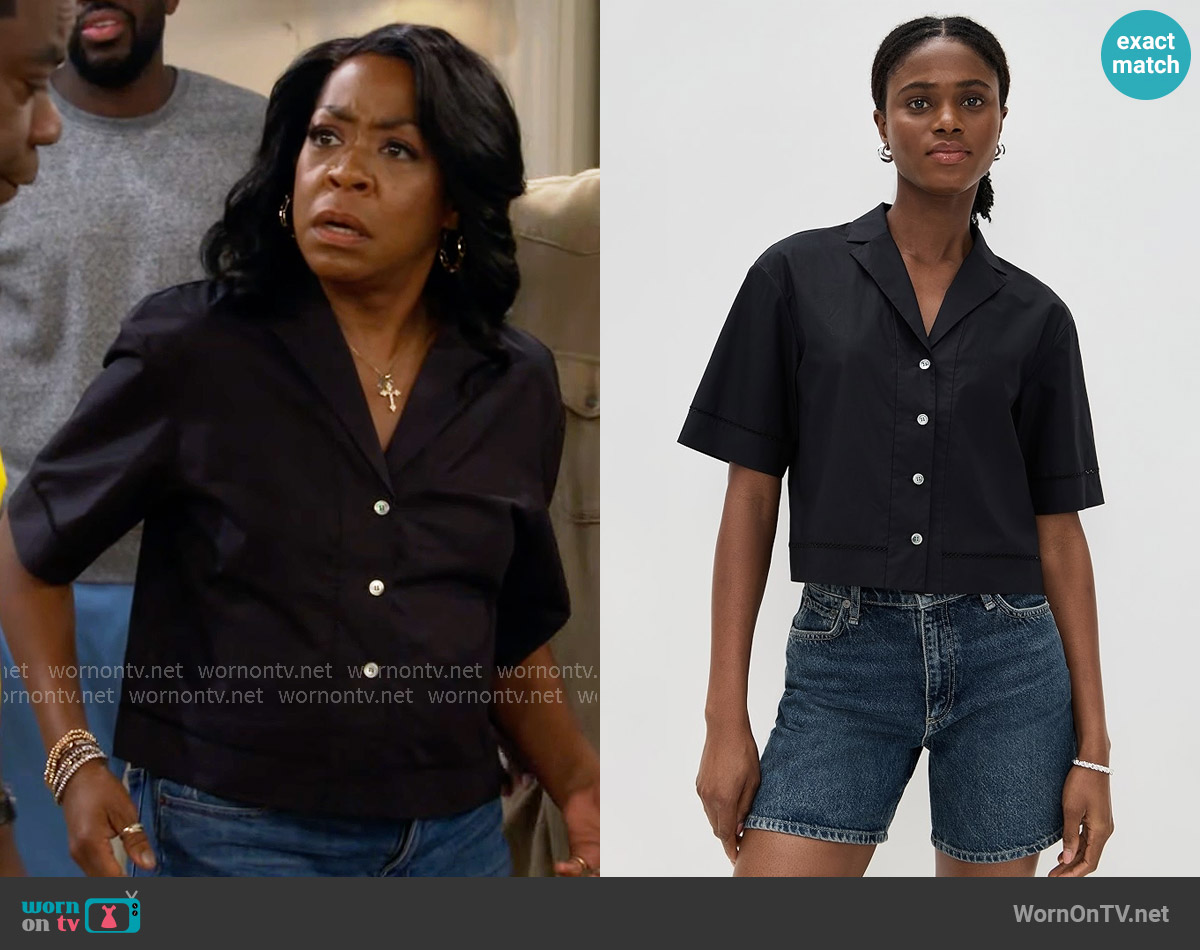 Theory Boxy Lapel Shirt worn by Tina Butler (Tichina Arnold) on The Neighborhood