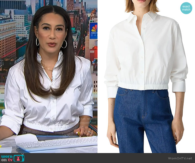 Theory Fixed Sleeve Cotton Blend Shirt worn by Morgan Radford on NBC News Daily
