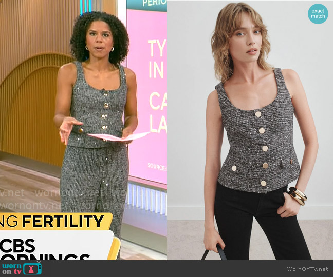 Toccin Button Front Scoop Neck Top worn by Adriana Diaz on CBS Mornings