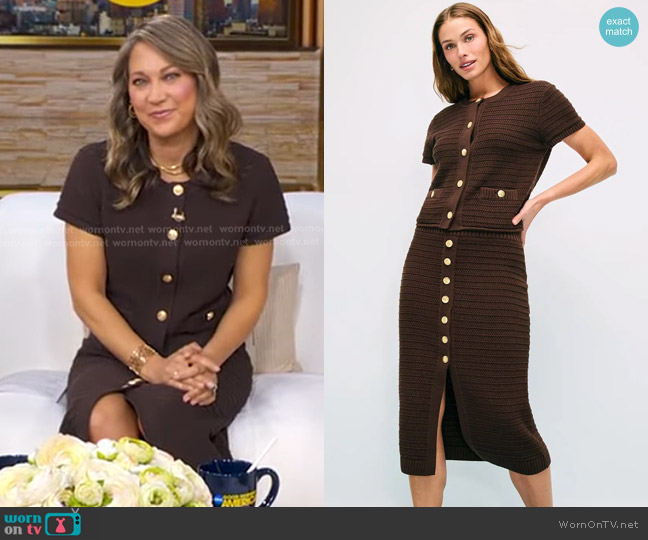 Toccin Short Sleeve Cotton Suiting Cardigan worn by Ginger Zee on Good Morning America