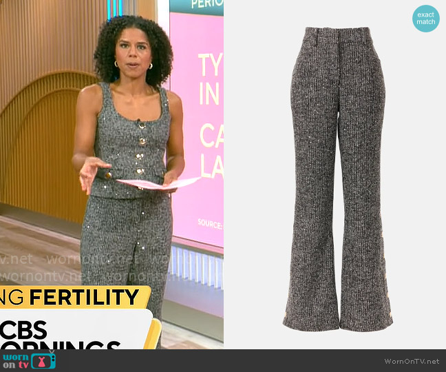 Toccin Sparkle Tweed Button Detail Pants worn by Adriana Diaz on CBS Mornings