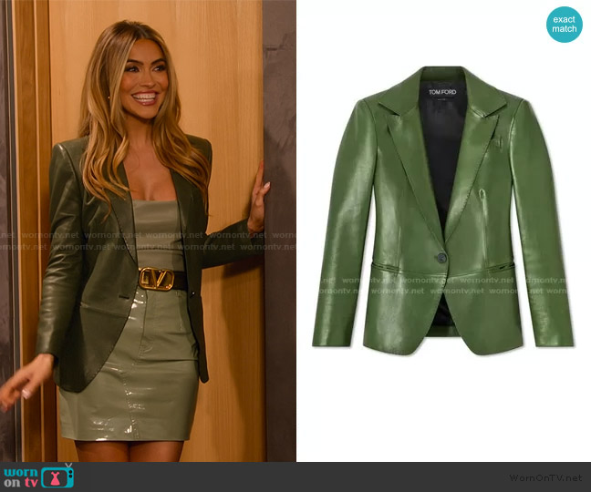 Tom Ford Leather Notch Lapel Jacket worn by Chrishell Stause on Selling Sunset