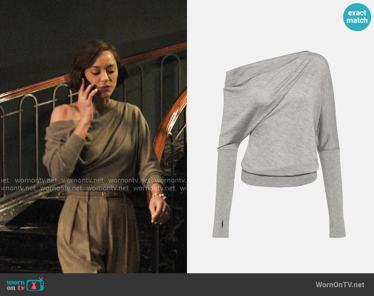 Tom Ford One-shoulder cashmere and silk sweater worn by Celine Dumont (Marion Cotillard) on The Morning Show