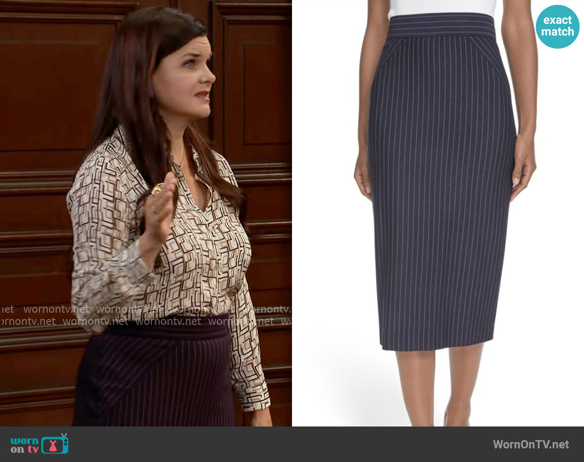Tommy Hilfiger Pinstriped Midi-Skirt worn by Katie Logan (Heather Tom) on The Bold and the Beautiful