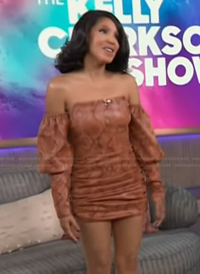 Toni Braxton’s snake skin print mini dress on The Kelly Clarkson Show