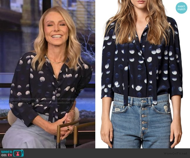 Zadig & Voltaire Touch Polka-Dot-Printed Silk Tunic worn by Kelly Ripa on Live with Kelly and Mark