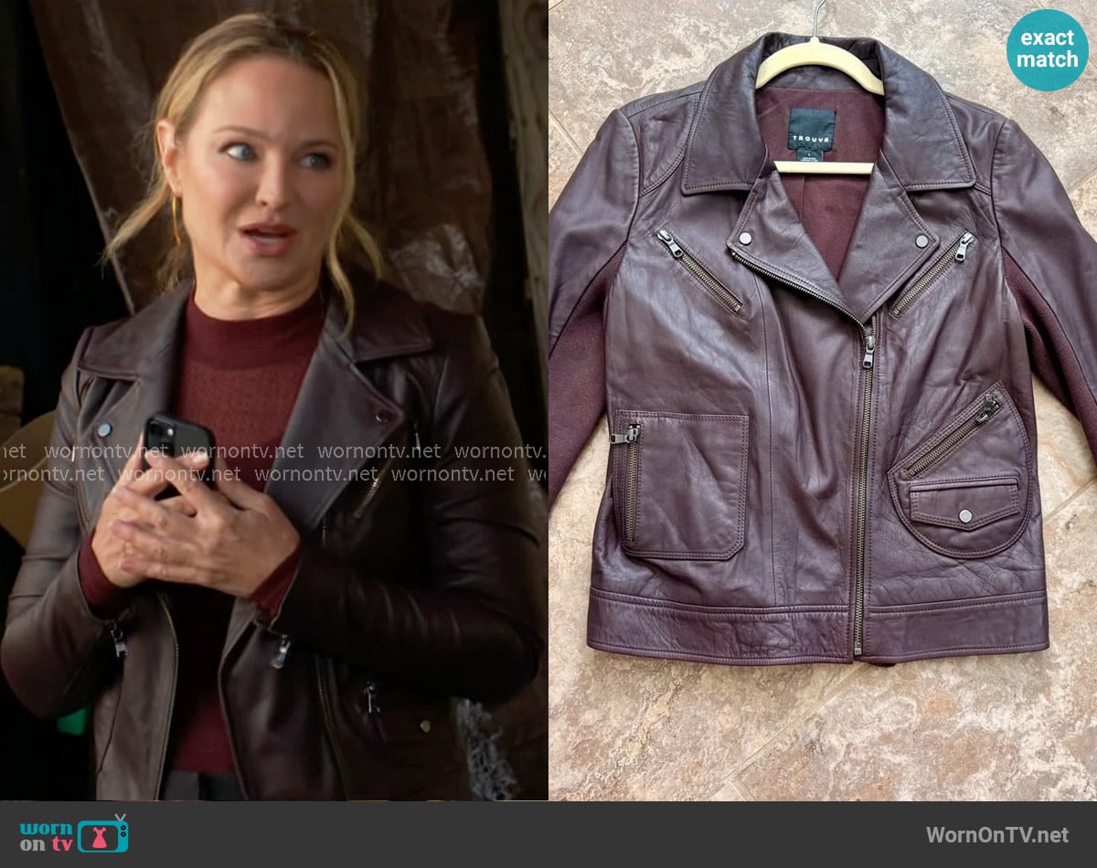 Frame Mixed Mesh Turtleneck in Deep Burgundy worn by Sharon Newman (Sharon Case) on The Young and the Restless