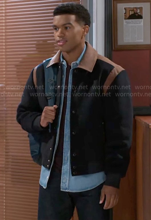 Tyrell’s navy and brown jacket on Beyond the Gates