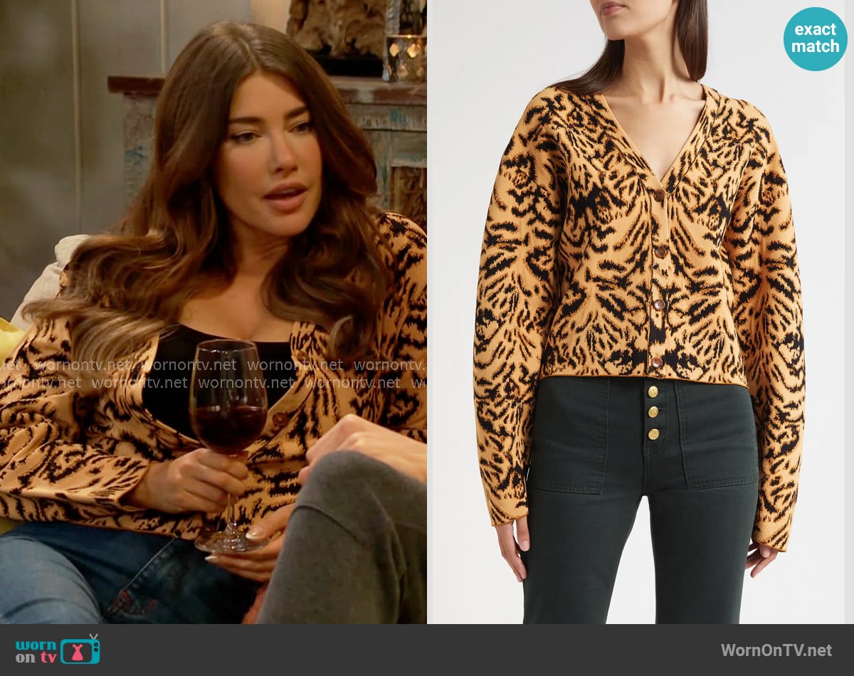 Ulla Johnson Payton Cardigan in Bengal worn by Steffy Forrester (Jacqueline MacInnes Wood) on The Bold and the Beautiful