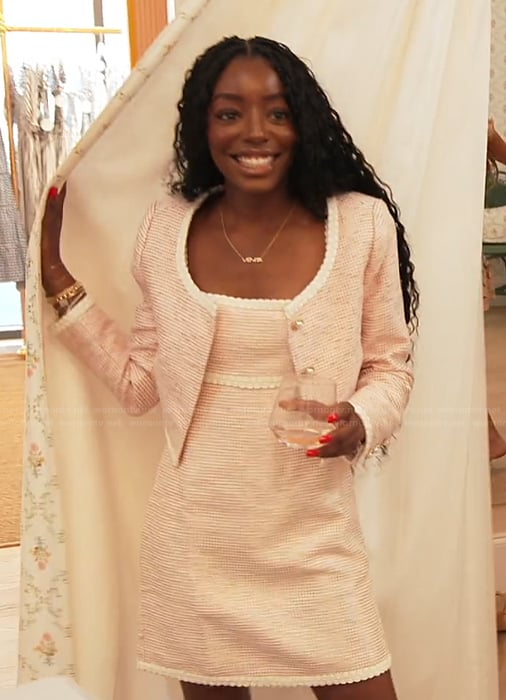 Venita’s pink tweed dress and cardigan on Southern Charm