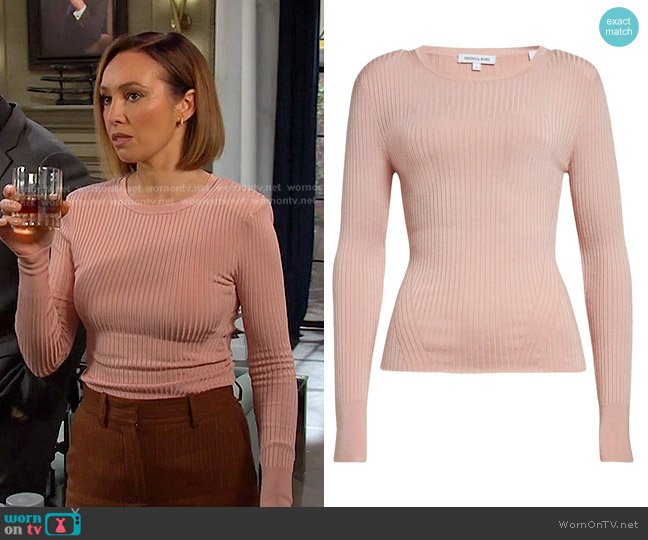 Veronica Beard Acara Rib Sweater in Pink Clay worn by Gwen Rizczech (Emily O'Brien) on Days of our Lives