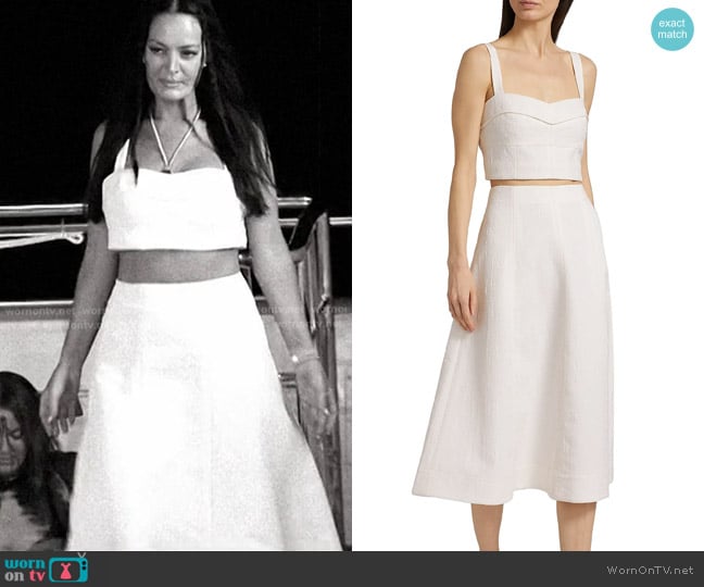Veronica Beard Faxon Floral-Embroidered Crop Tank in Dove worn by Lisa Barlow on The Real Housewives of Salt Lake City