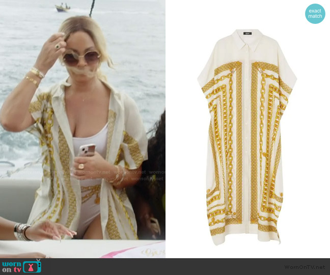 Versace Treasure-print coverup worn by Gizelle Bryant on The Real Housewives of Potomac