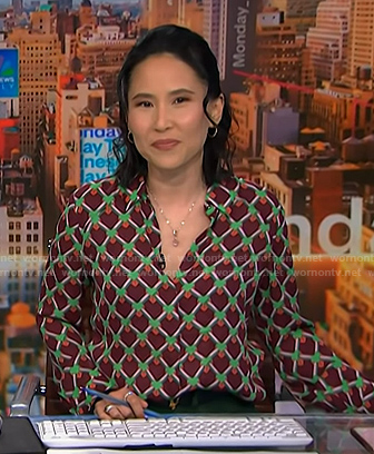 Vicky’s brown geometric print blouse on NBC News Daily